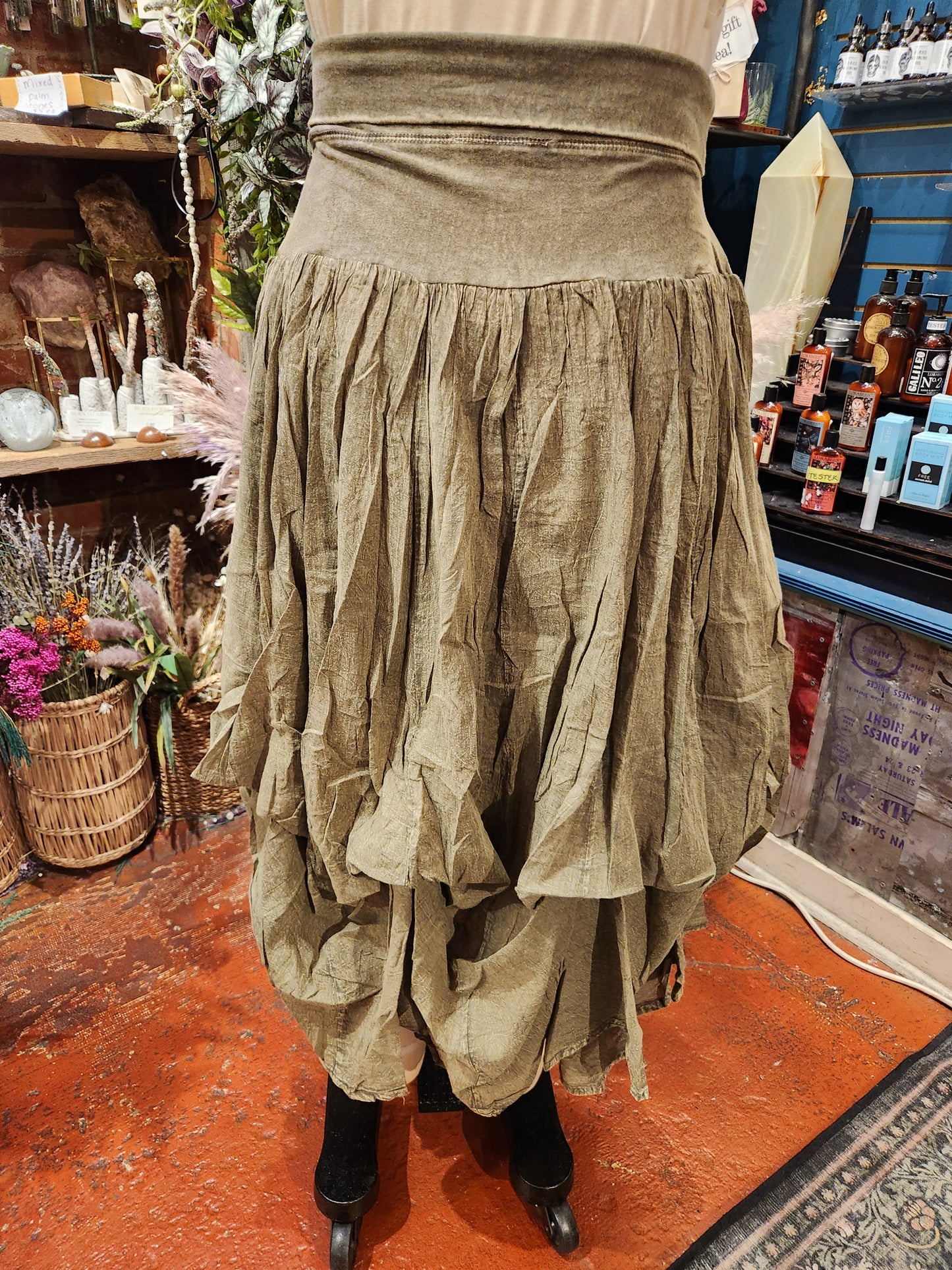 Olive Bubble Long Skirt
