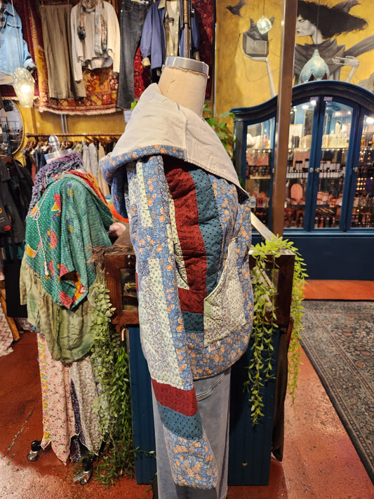 OOAK Blue Hooded Quilt Jacket