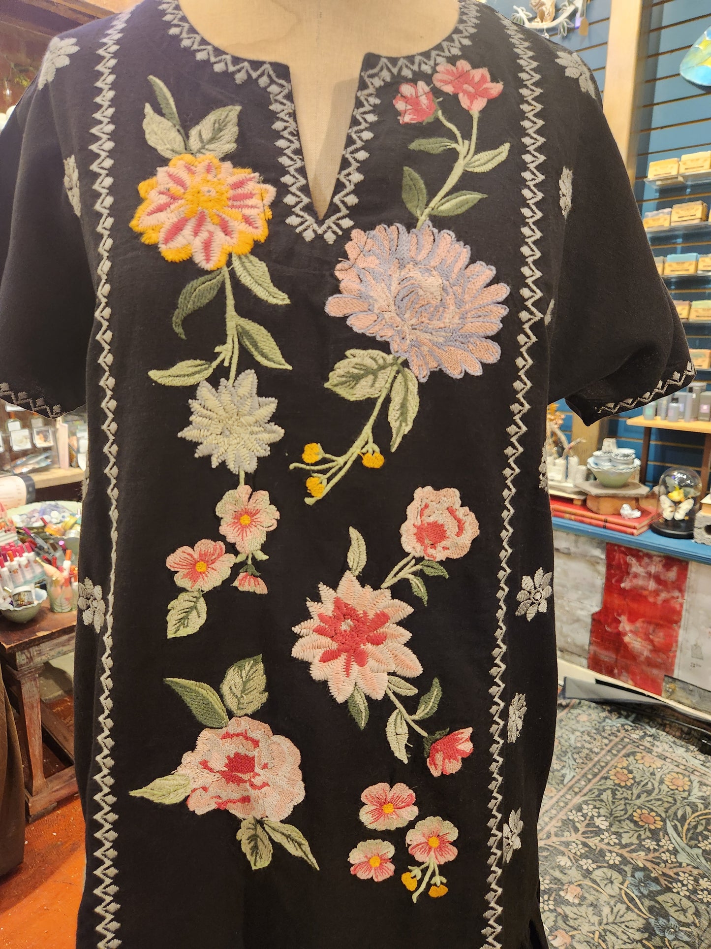 Naomi Flounce Embroidered Dress - Black