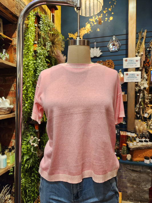 Reverse Print Short Sleeve Crew Neck