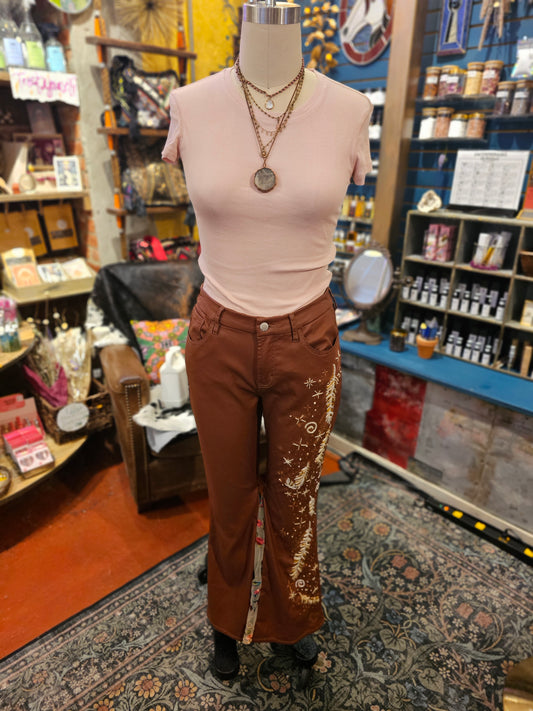 Celestial Embroidery with Floral Mesh Dear John Jaxtyn Pants -Debi Samuels*