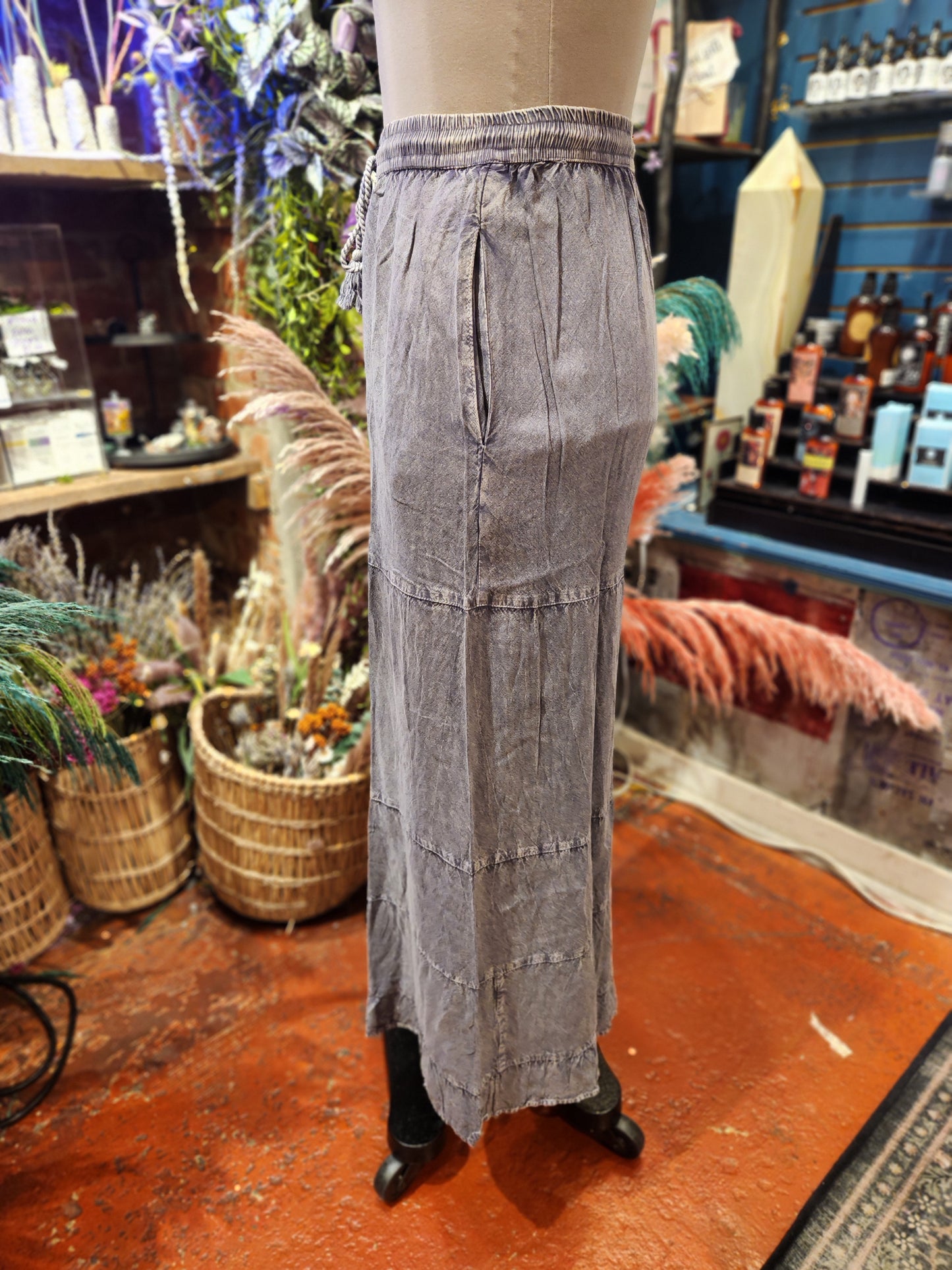 Ruffle bottom Stone Wash Pant  - Free Size ( multiple colors available )