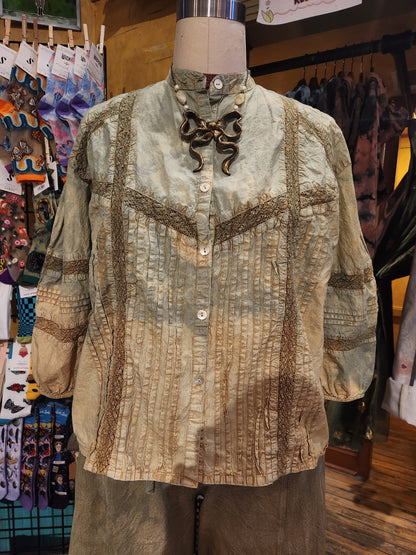 Hand Dyed 'Paperlace' Blouse - Pistachio