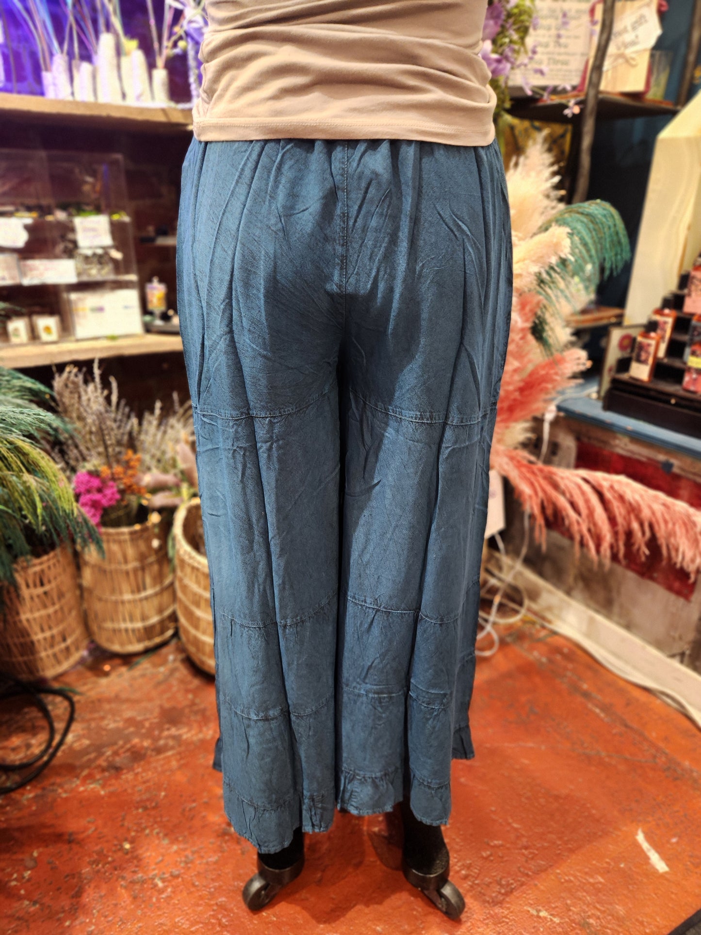 Ruffle bottom Stone Wash Pant  - Free Size ( multiple colors available )