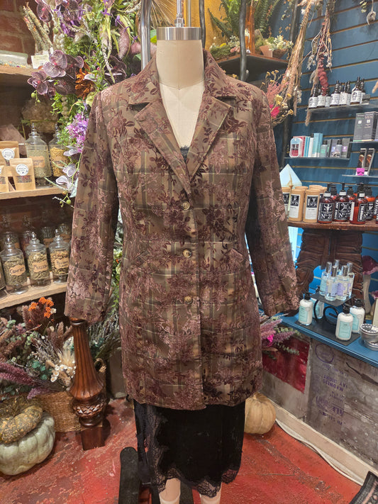 Flocked Plaid Tailored Mid-Length Jacket