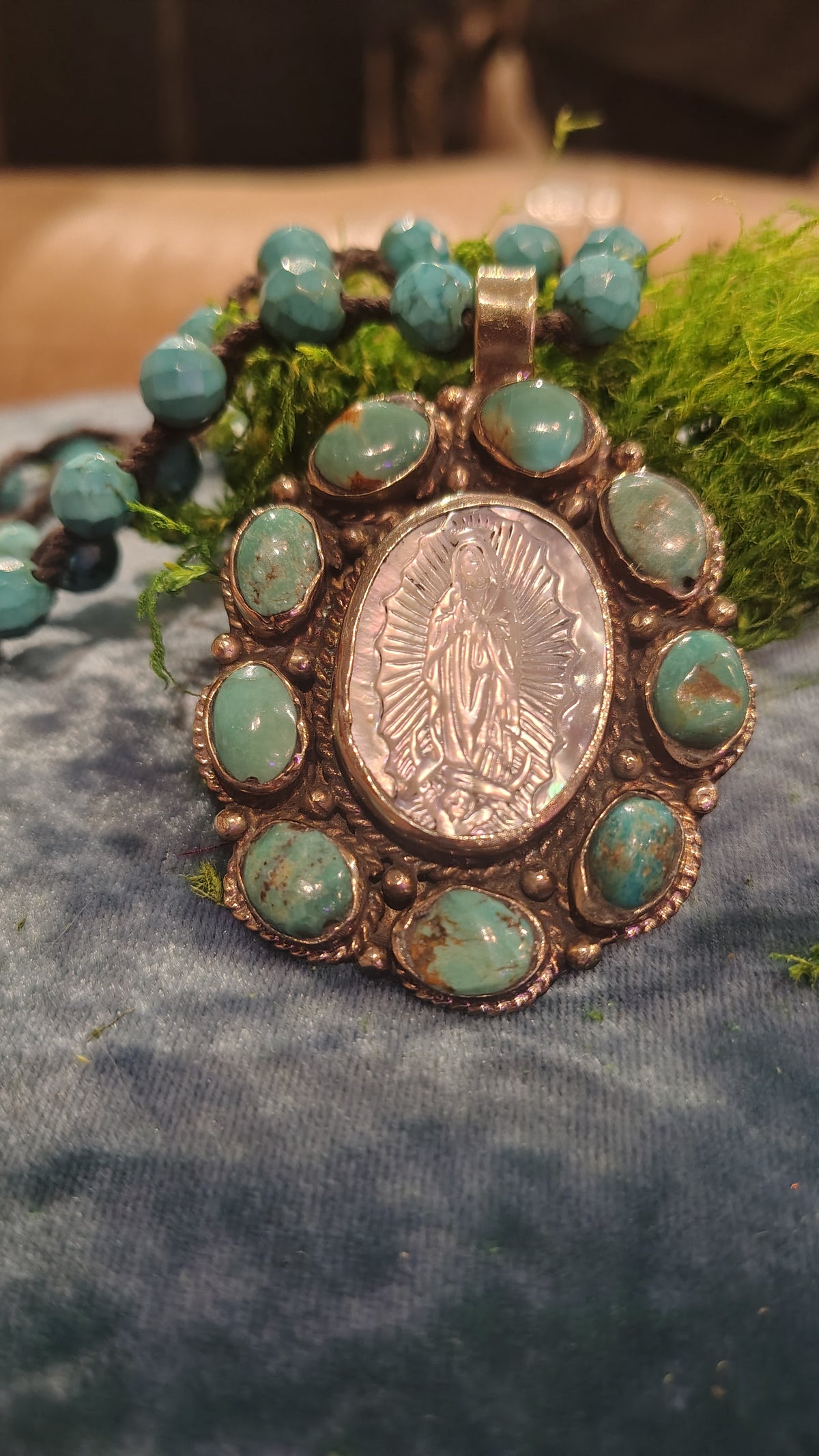 Turquoise Pearl Madonna Necklace