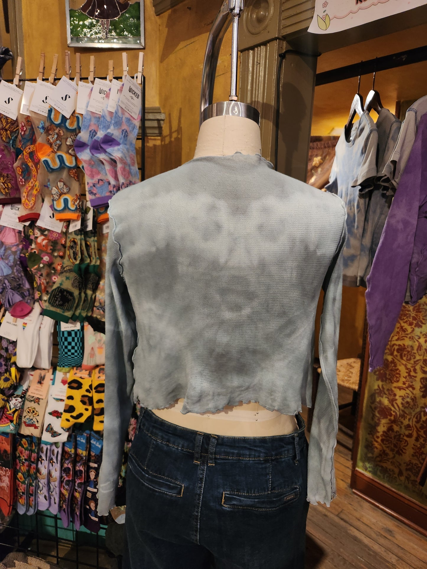 Hand Dyed 'Cutloose' Mesh Top - Blue