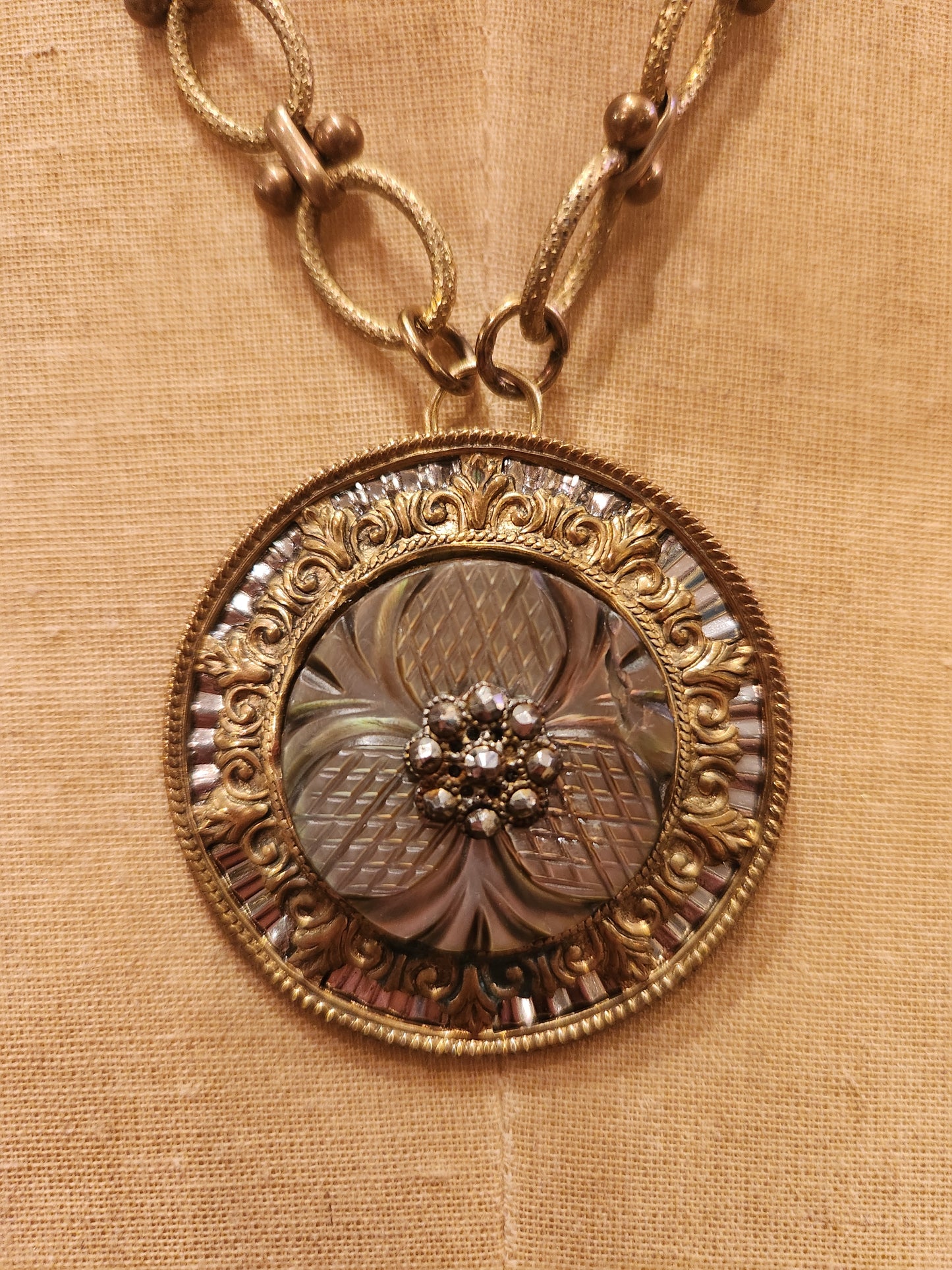 OOAK Vintage Chain with Vintage Victorian Button Pendant