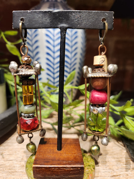 Cage Earrings (Red)