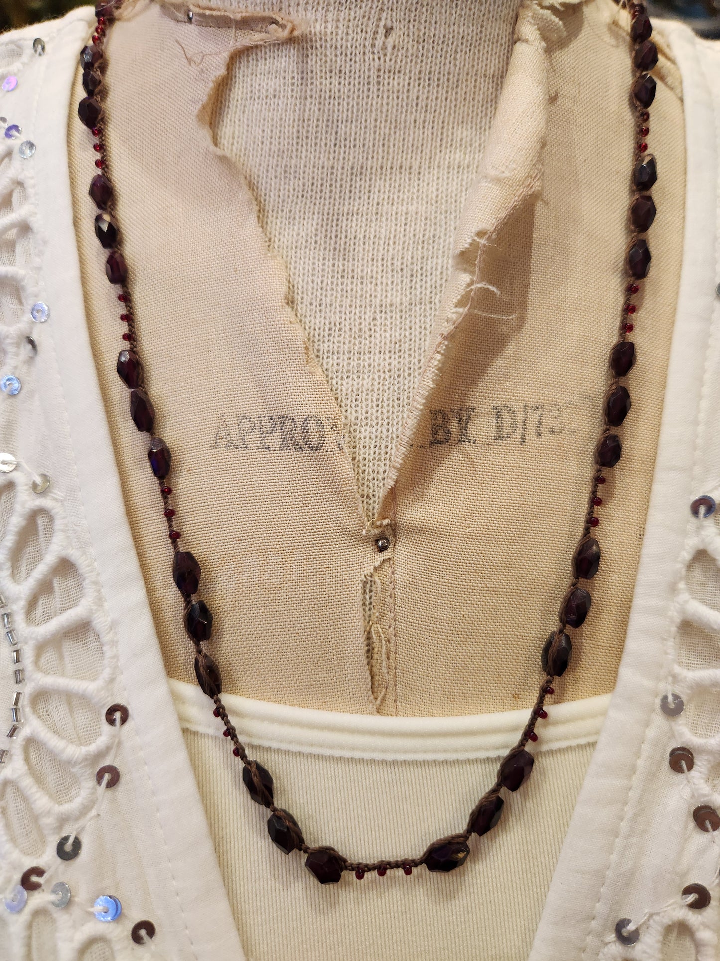 Large Bead - Crochet Layering Necklace - Garnet