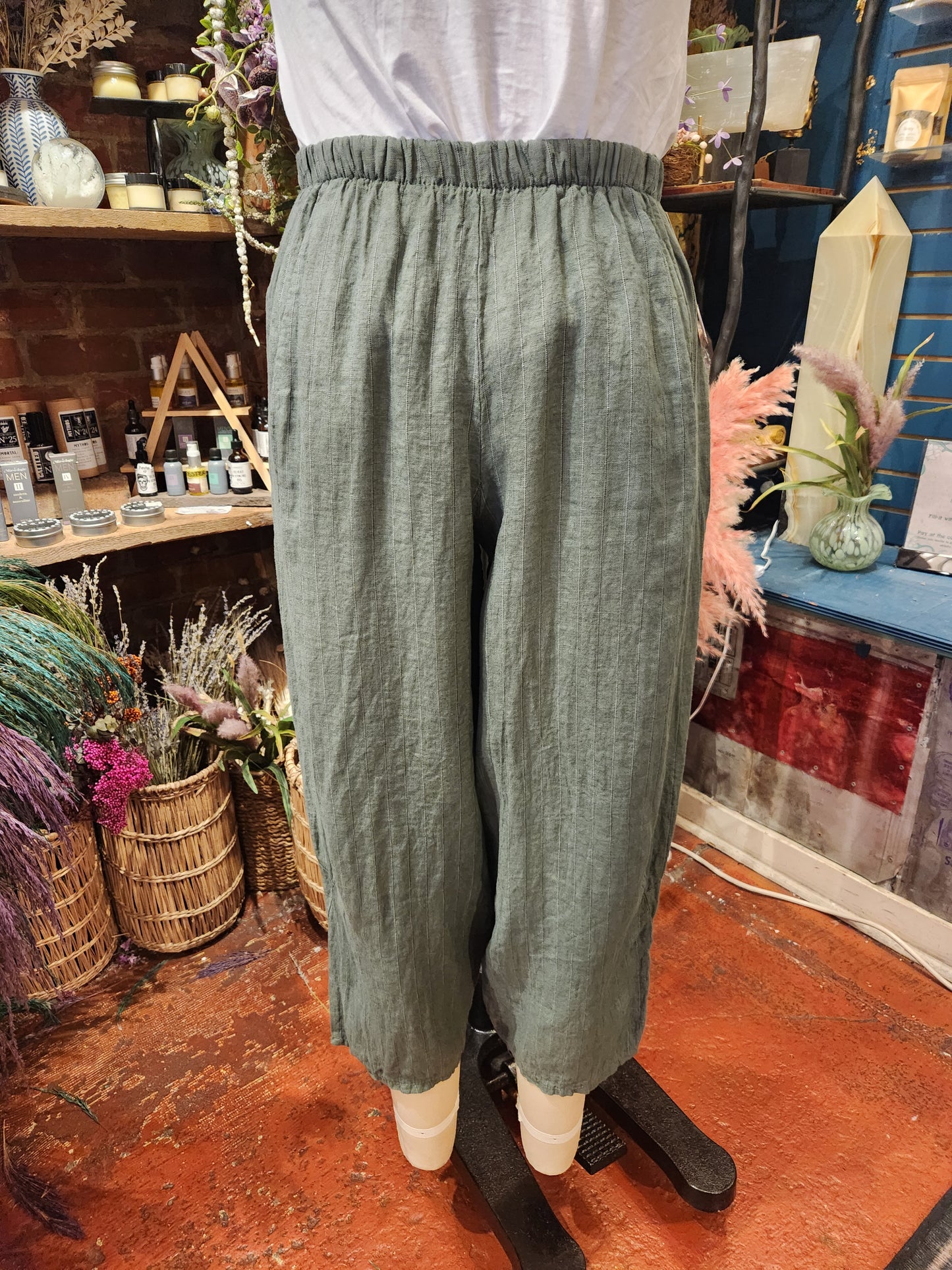 Linen Pinstripe Barrel Pants ( multiple colors available )