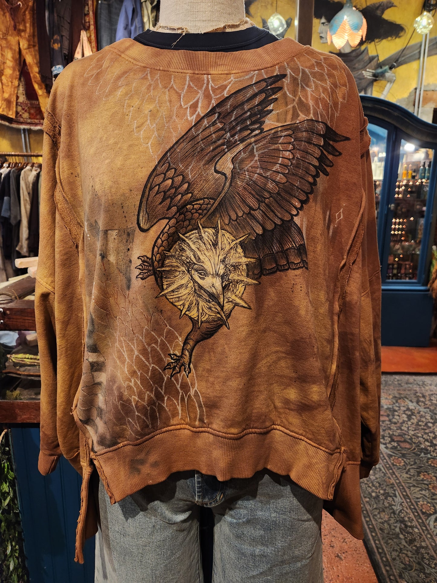 Bird of the Sun Paper Lace Custom Dyed Sweatshirt - Vaylmith