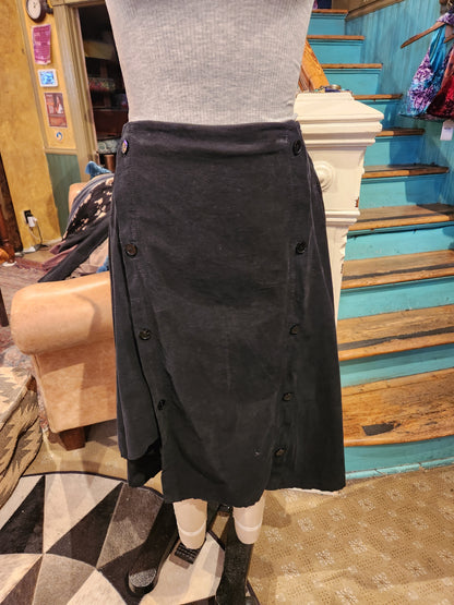 Corduroy Button Accent Skirt - Black