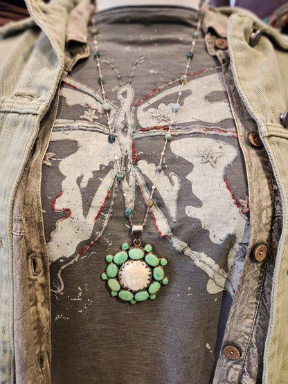 Buddha Carved Bone Pendant with Agate Beaded Chain