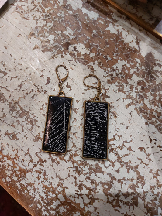 Spiderweb Rectangle Earrings - A