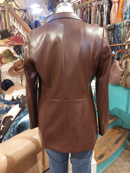 Faux Leather Blazer - Cabernet