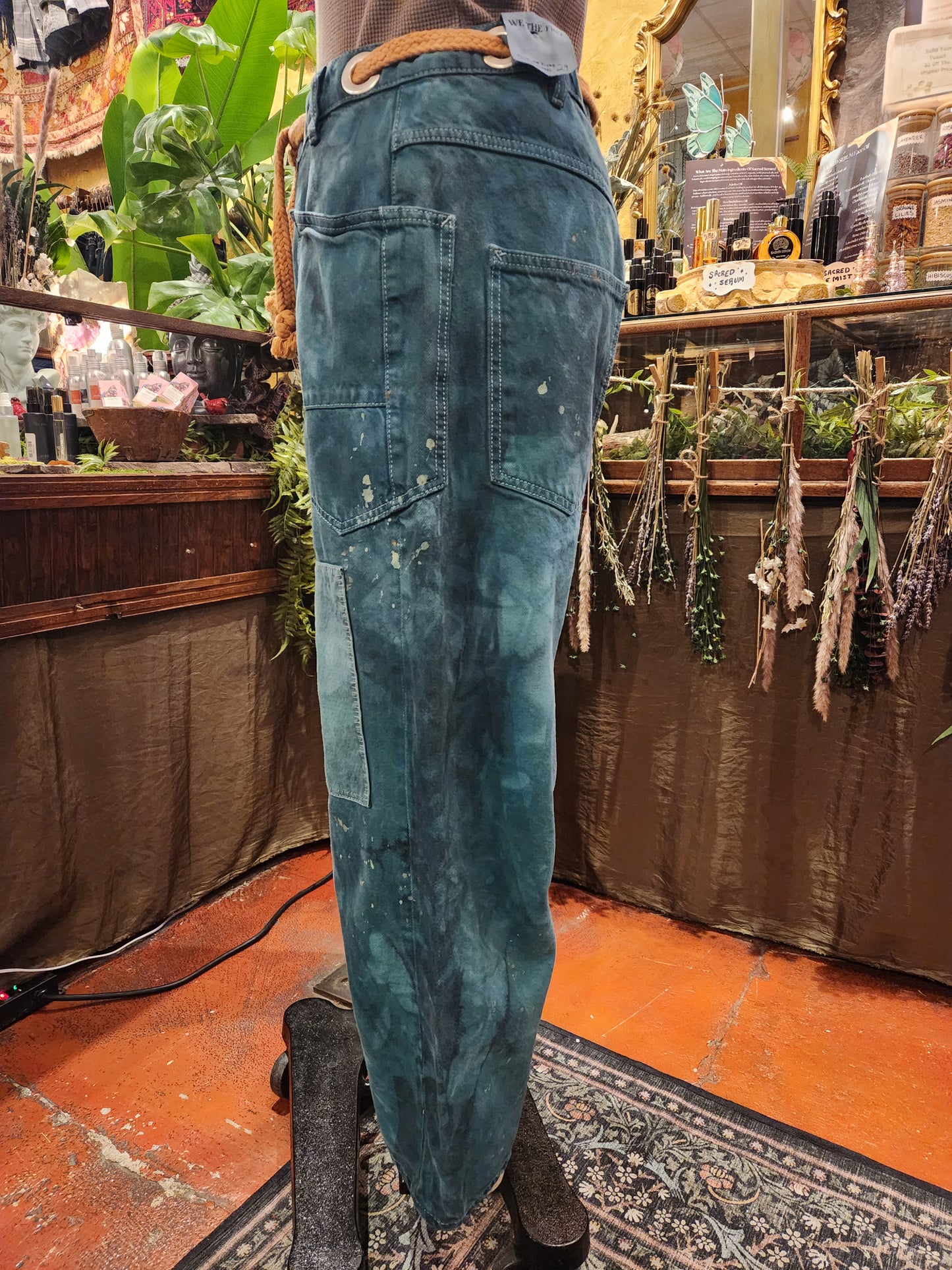 Hand Dyed Moxie Low Slung Drawstring Jeans - Teal
