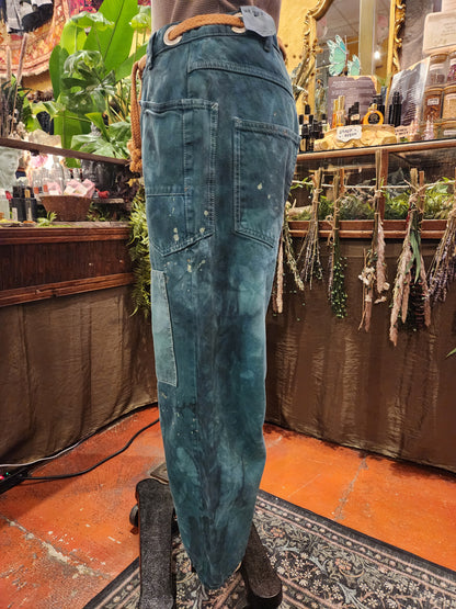 Hand Dyed Moxie Low Slung Drawstring Jeans - Teal
