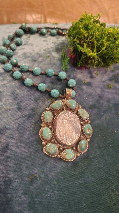 Turquoise Pearl Madonna Necklace