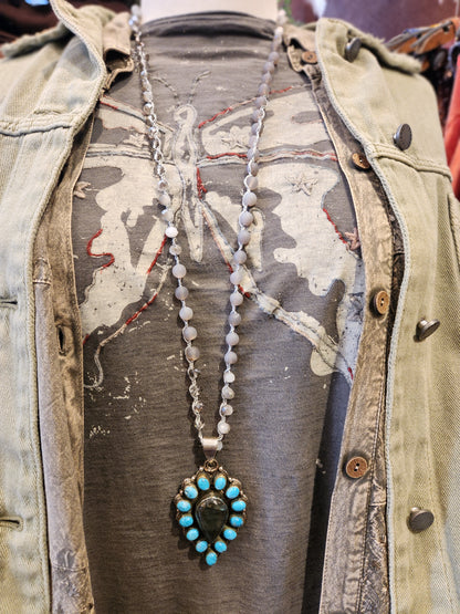Labradorite and Turquoise Pendant with Mixed Beaded Necklace
