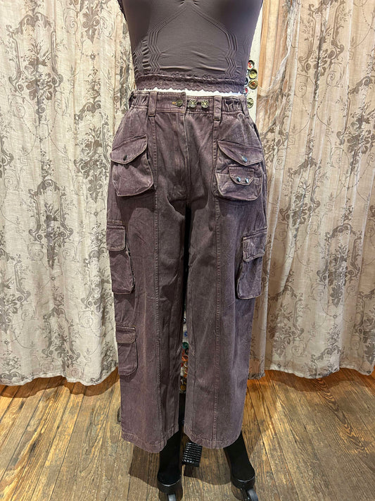 Brown/Plum Denim Pant with Cutwork