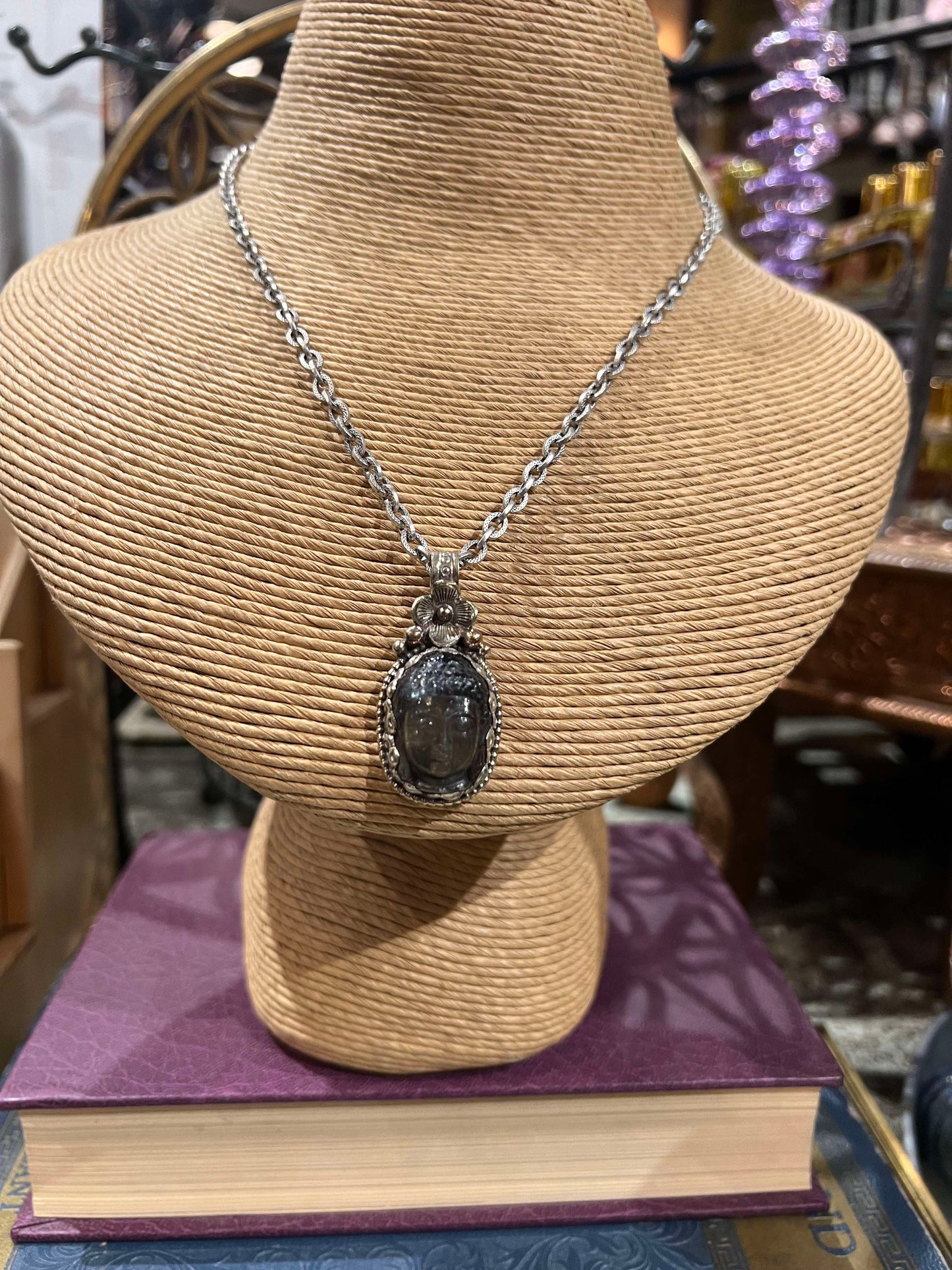 Tibetan Silver and Labradorite Buddha Necklace