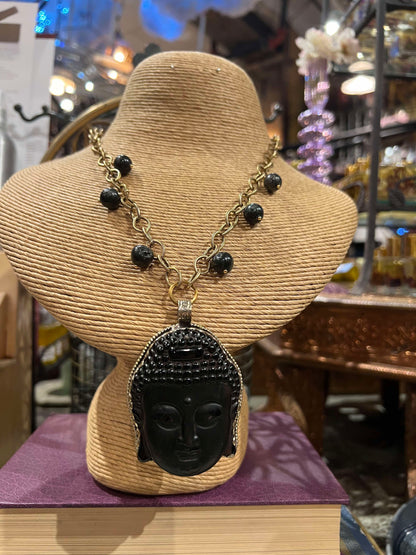 Black Glass Buddha Necklace