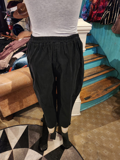 Corduroy Tapered Hem Pants - Black