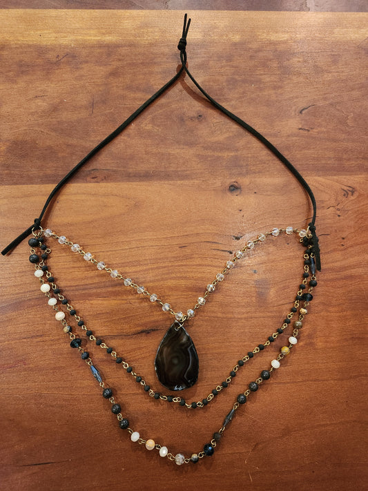 Gemstone Triple Layer Switch It Length Necklace