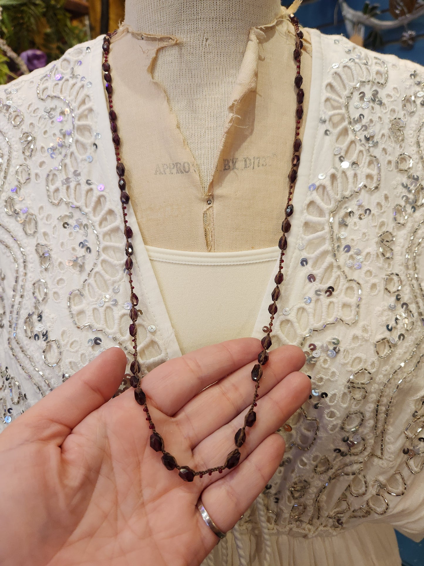 Large Bead - Crochet Layering Necklace - Garnet