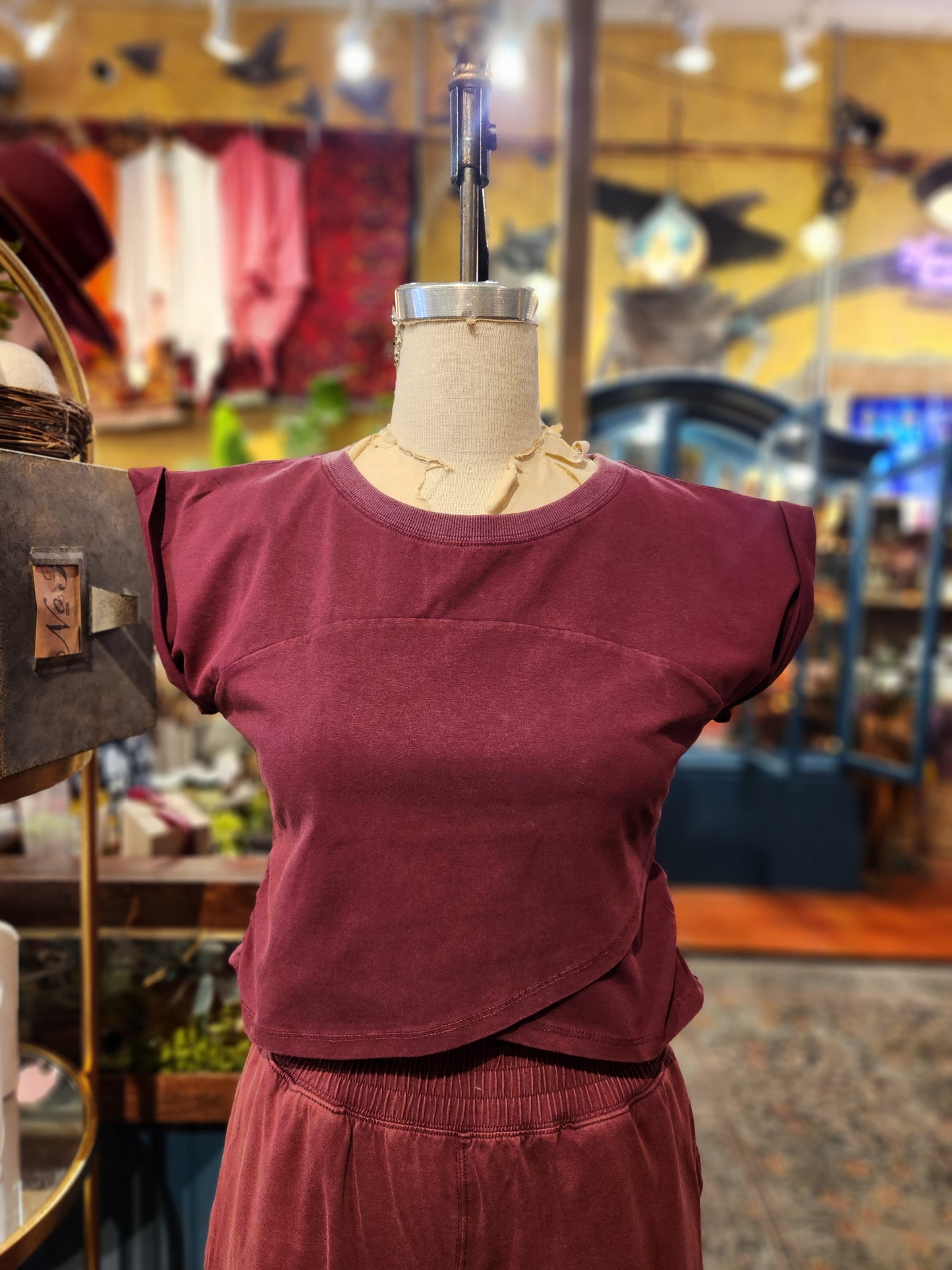 Short Sleeve Wrap Top ( Mineral Washed)