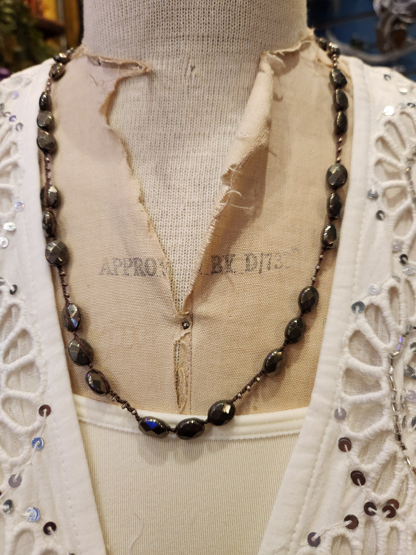 Large Bead - Crochet Layering Necklace - Pyrite