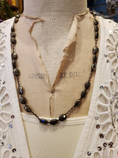 Large Bead - Crochet Layering Necklace - Pyrite