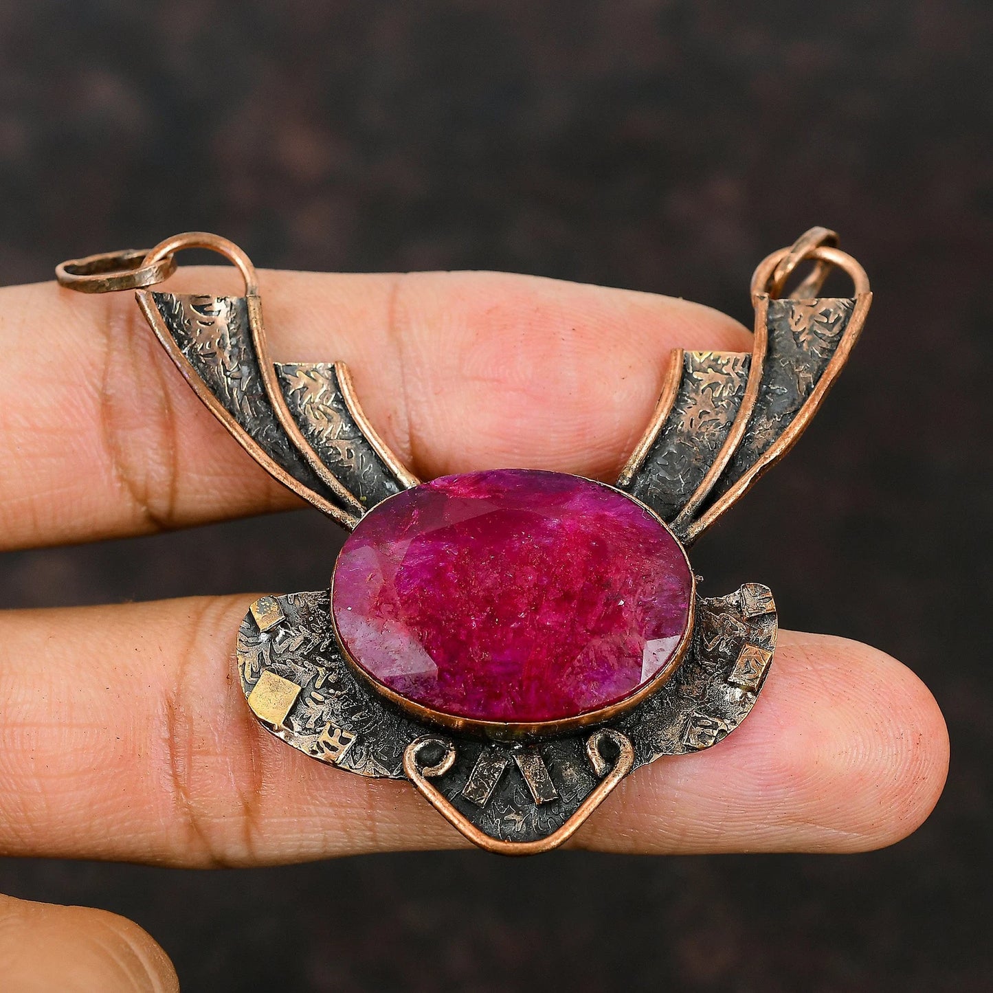 Handmade Kashmir Ruby Pendant Necklace