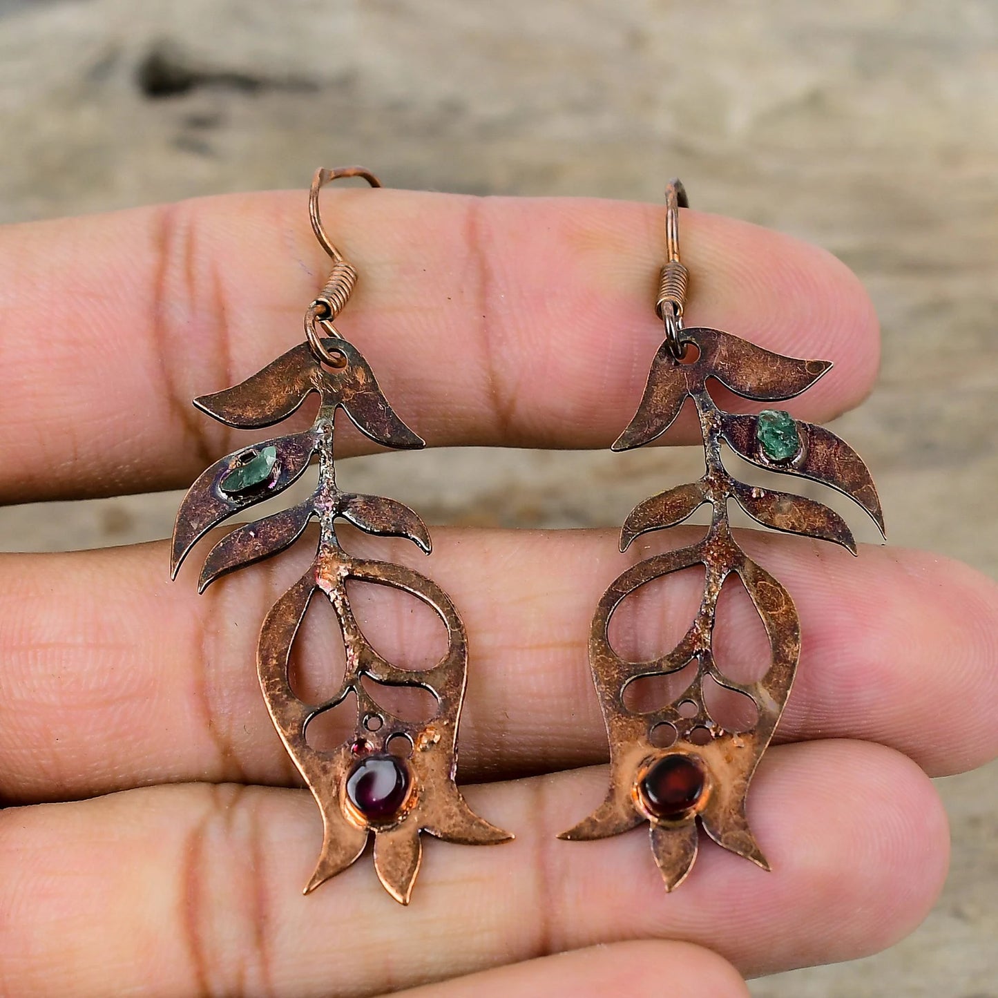 Green and Pink Tourmaline Earrings