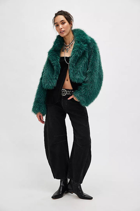 Paris Cropped Faux Fur Jacket - Emerald