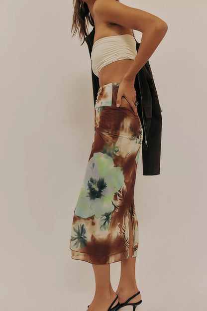 Sunset Mesh Maxi Skirt - Moss Combo