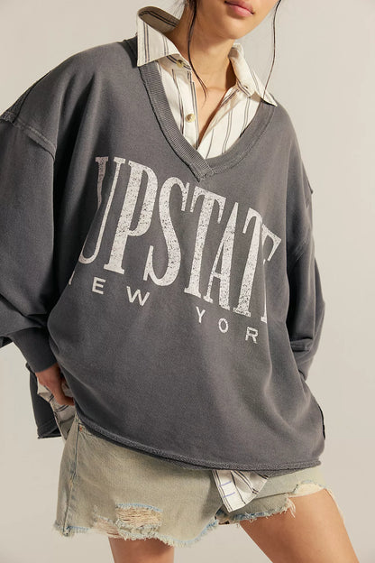 Venice V Neck Graphic - Washed Black Combo