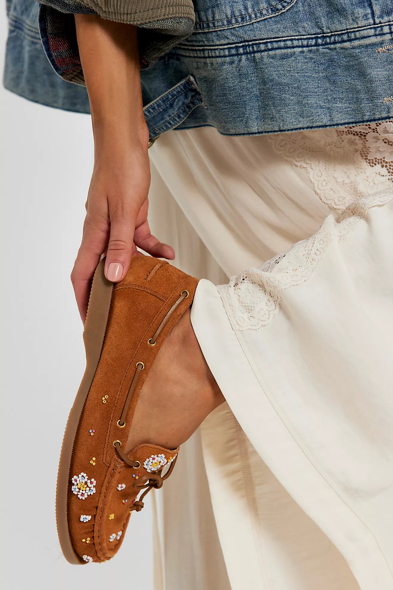 Sandy Seed Bead Boat Shoes - Vachetta Voyage Suede