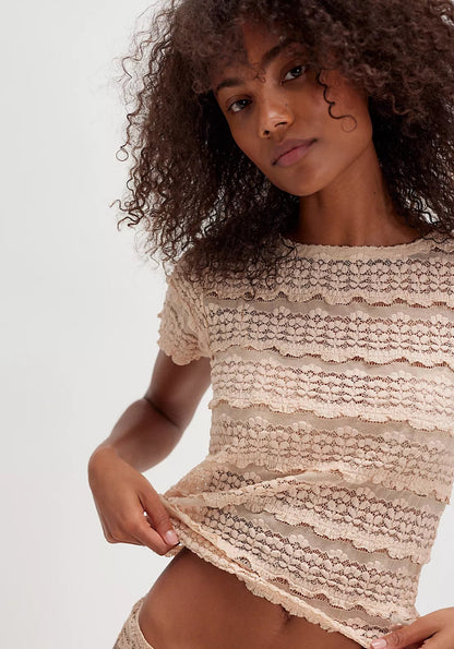 Angelina Lace Tee - Tea