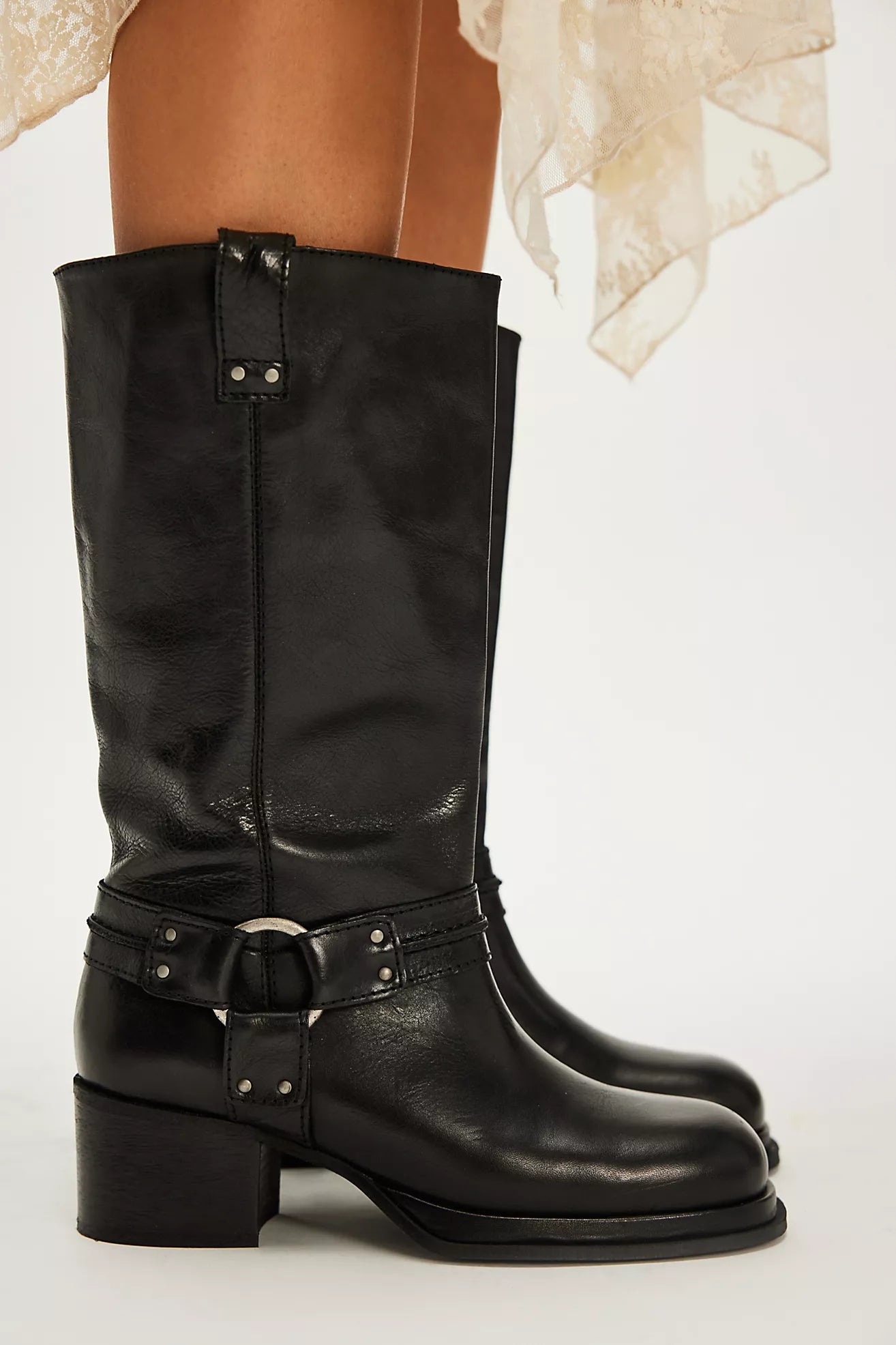 Anok Harness Moto Boot - Black Distressed Leather