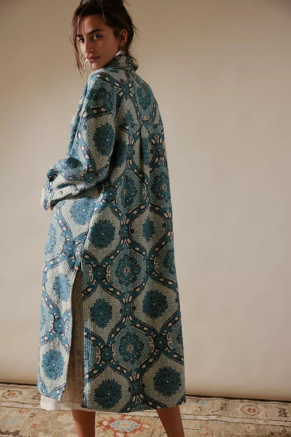 Brick Lane Jacquard Maxi Shirt Jacket - Blue Combo