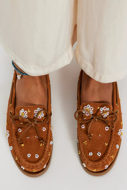 Sandy Seed Bead Boat Shoes - Vachetta Voyage Suede