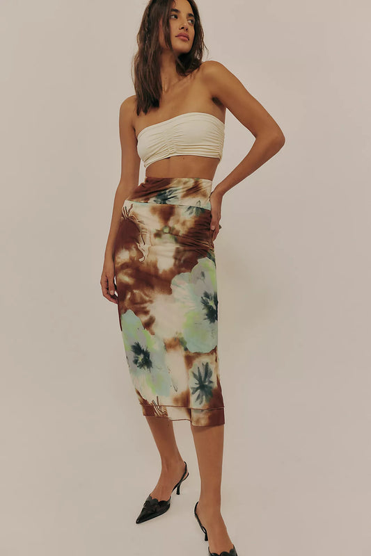 Sunset Mesh Maxi Skirt - Moss Combo