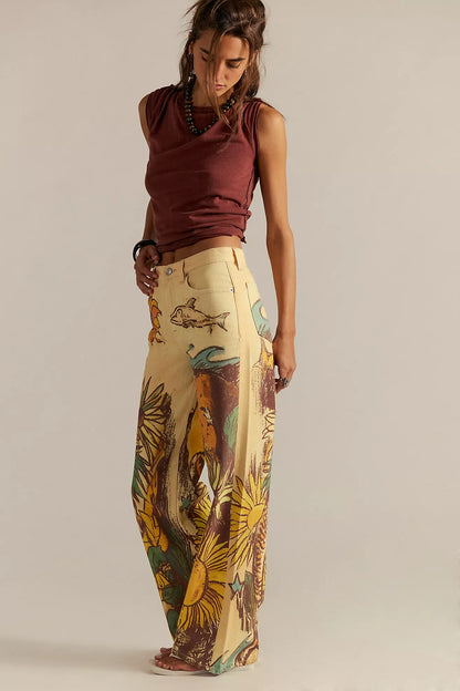 Tinsley Printed Jeans - Beach Scene