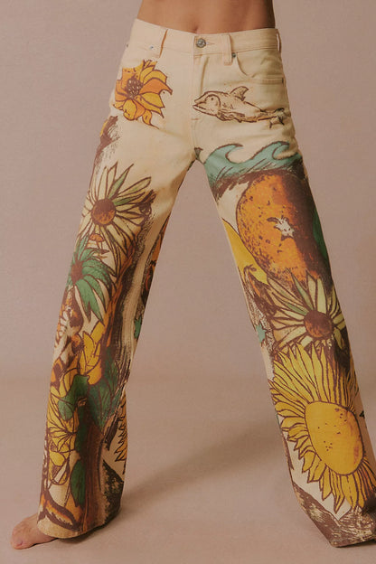 Tinsley Printed Jeans - Beach Scene