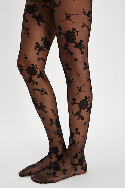 Flocked Floral Tight - Black Combo