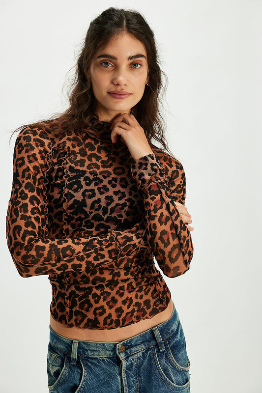 Charlie Printed Mesh Top- Cats Meow