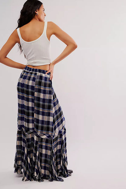 Bordeaux Plaid Maxi Skirt - Navy Combo Siren