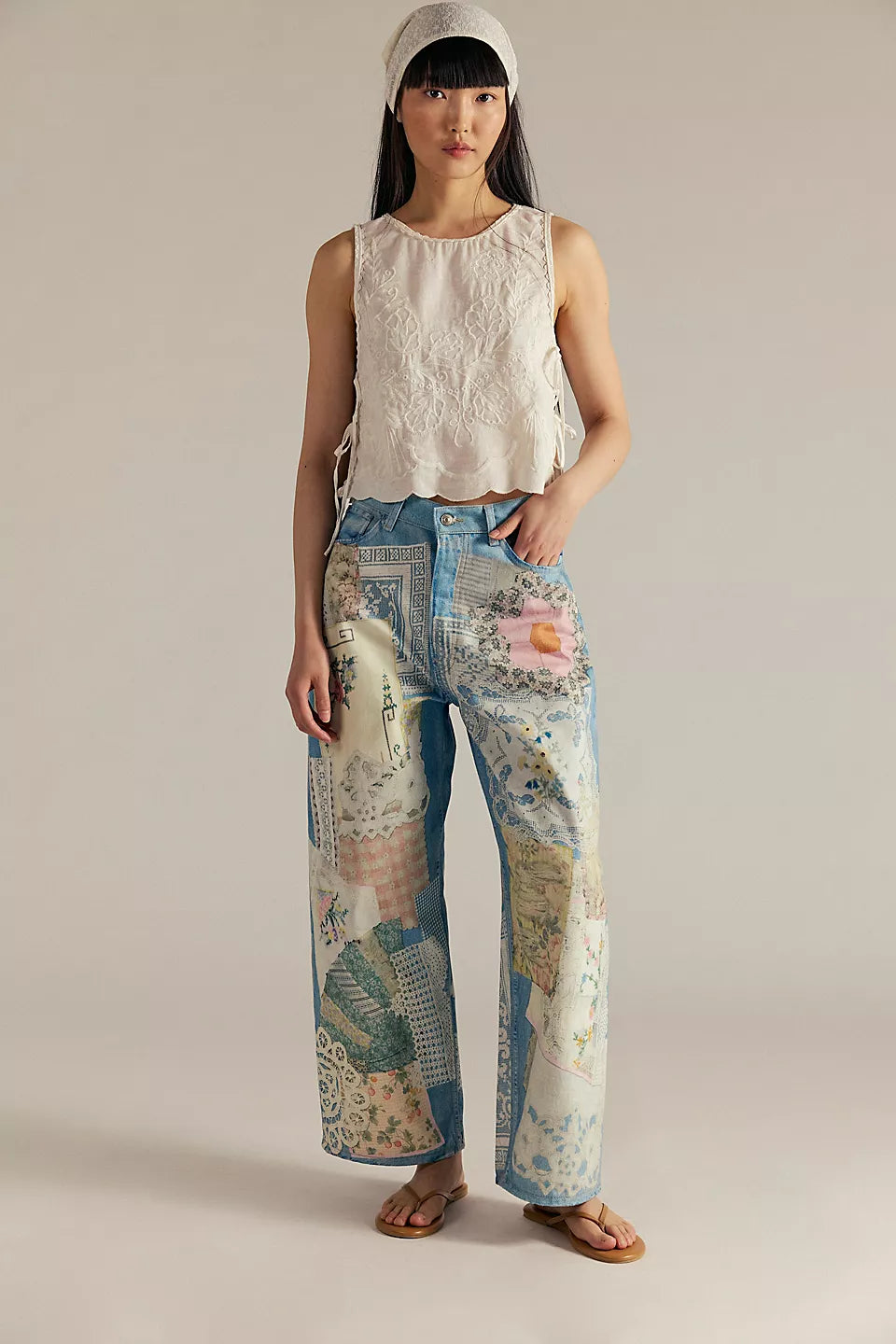We The Free Barrel Illusions Printed Relaxed Jeans - Sky Combo